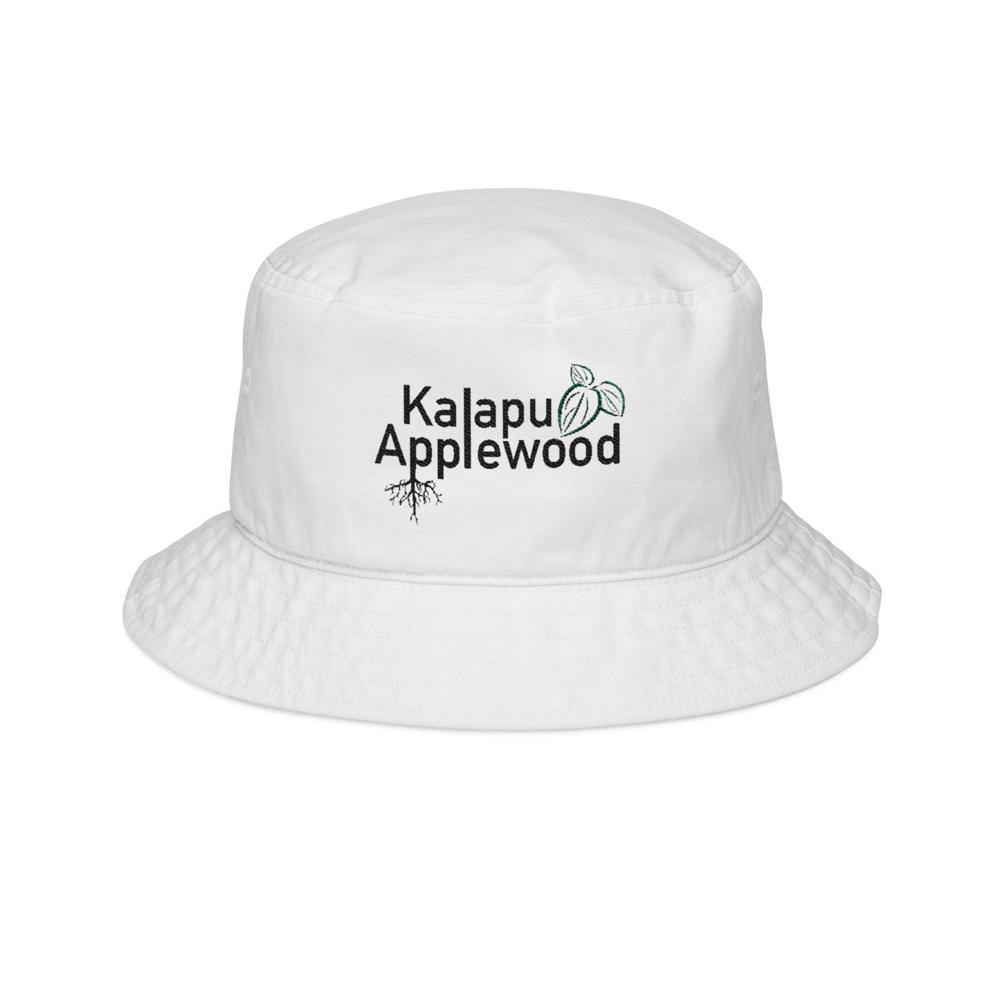 Embroidered 'Kalapu Applewood' White Bucket Hat — Casual Sun Hat